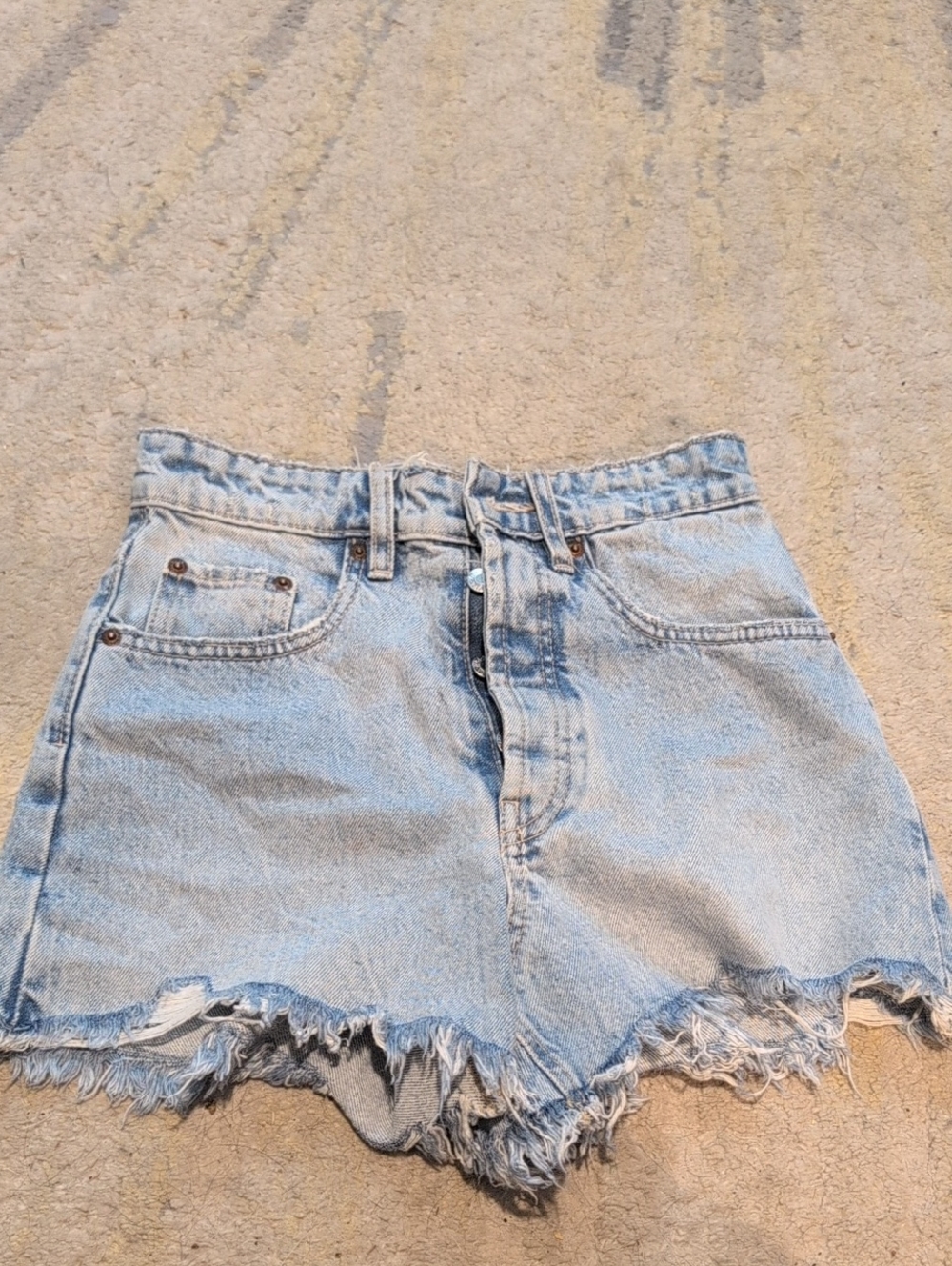 Zara Light Blue Distressed Denim Shorts